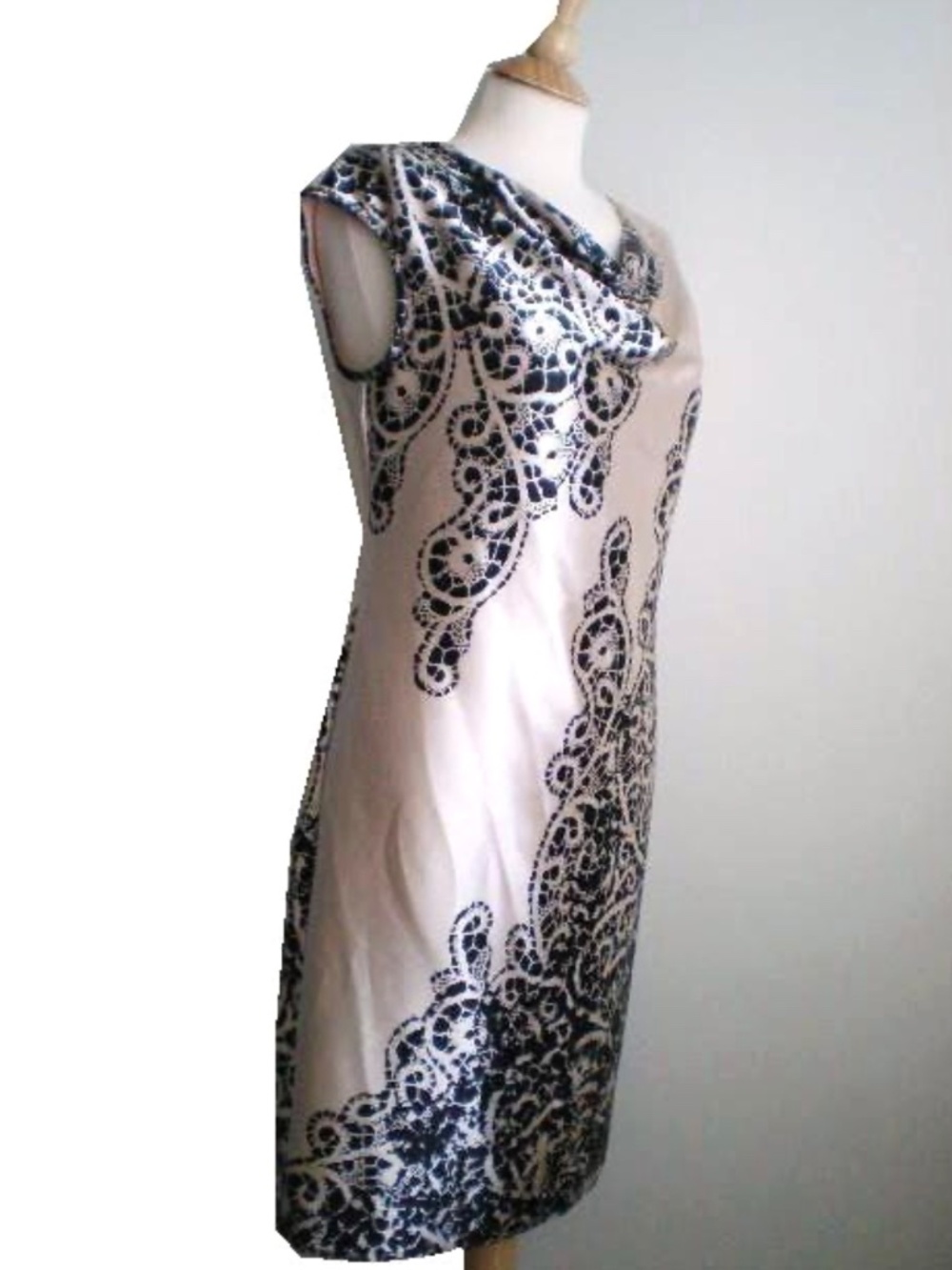 $140 EVAN PICONE champagne ivory satin black lace cocktail evening dress 6 NWT - Picture 5 of 8